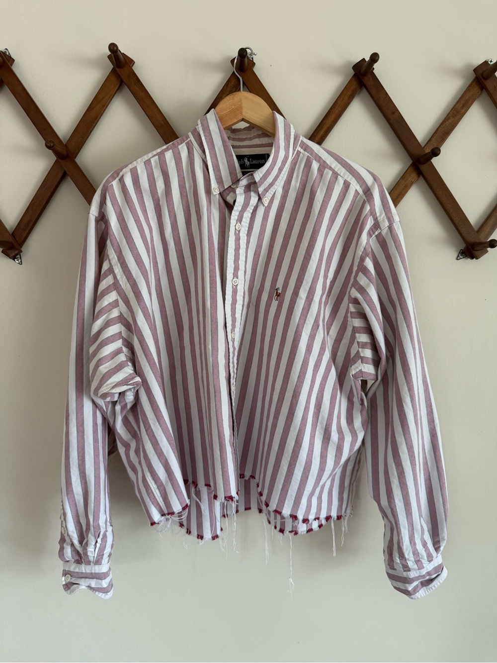 Vintage Look Ralph Lauren Striped Cotton Shirt in White and Pink/Red Stripe